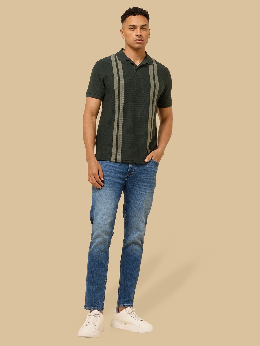 Striped Popcorn Textured Polo T-Shirt