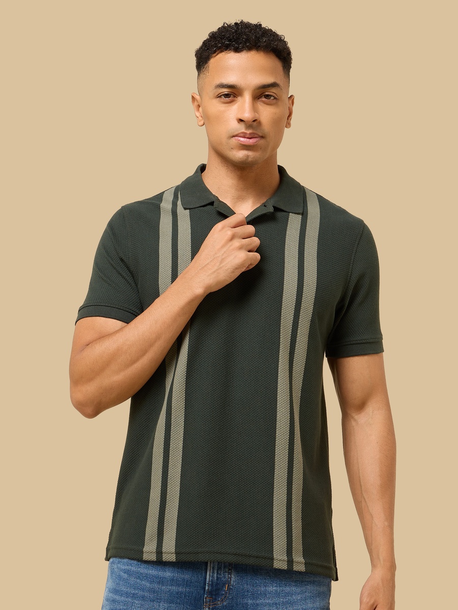 Striped Popcorn Textured Polo T-Shirt