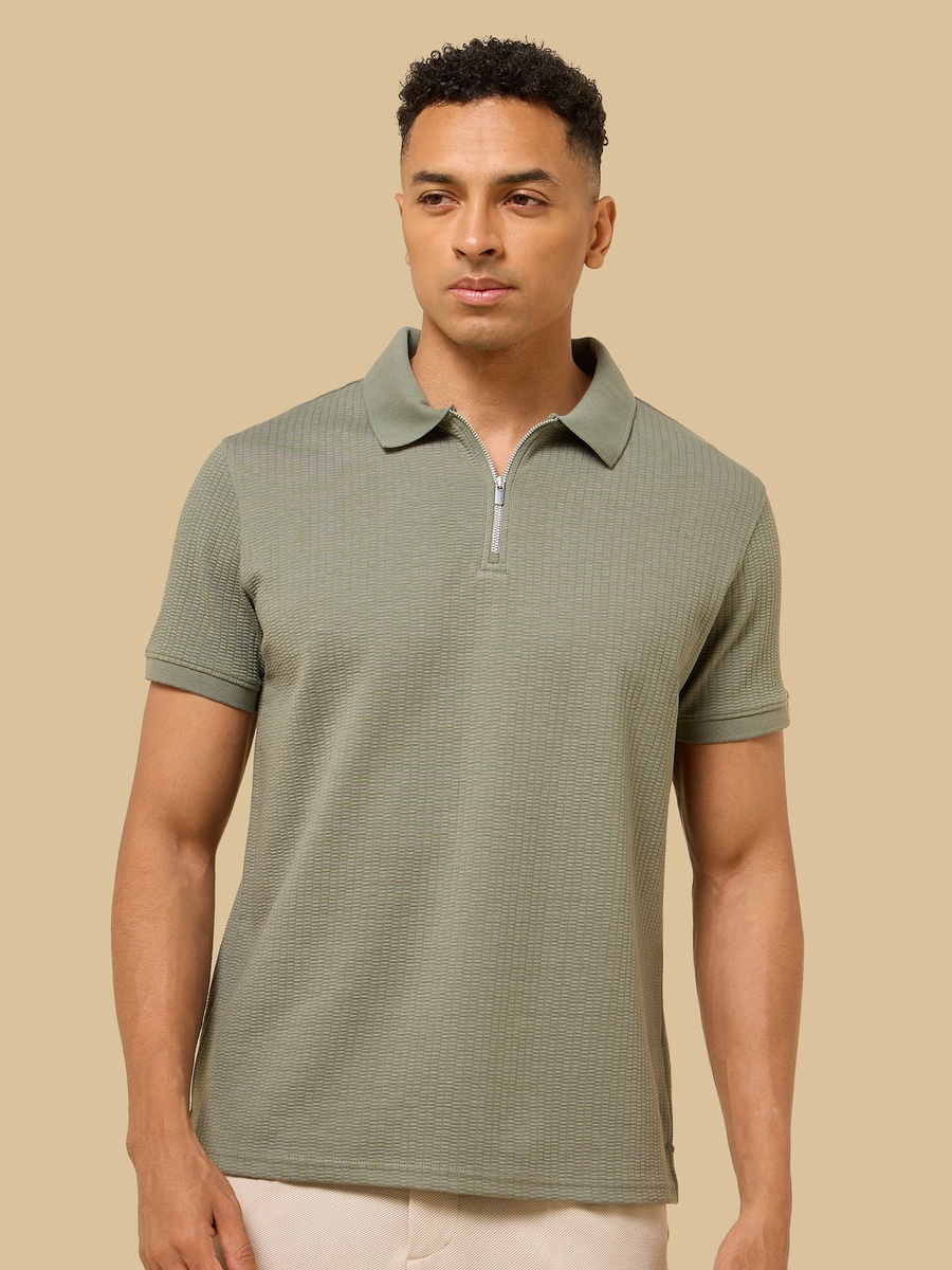 Textured Half Zip Polo T-Shirt