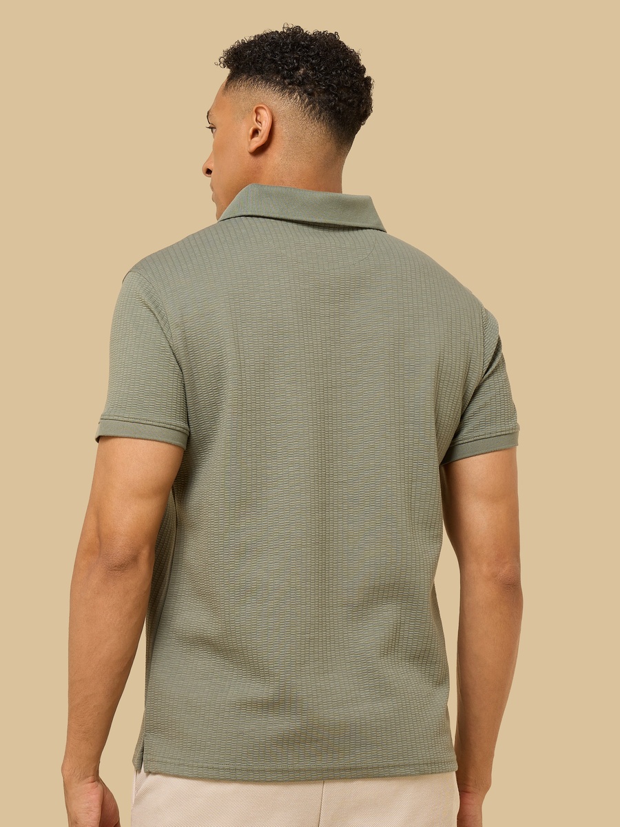Textured Half Zip Polo T-Shirt