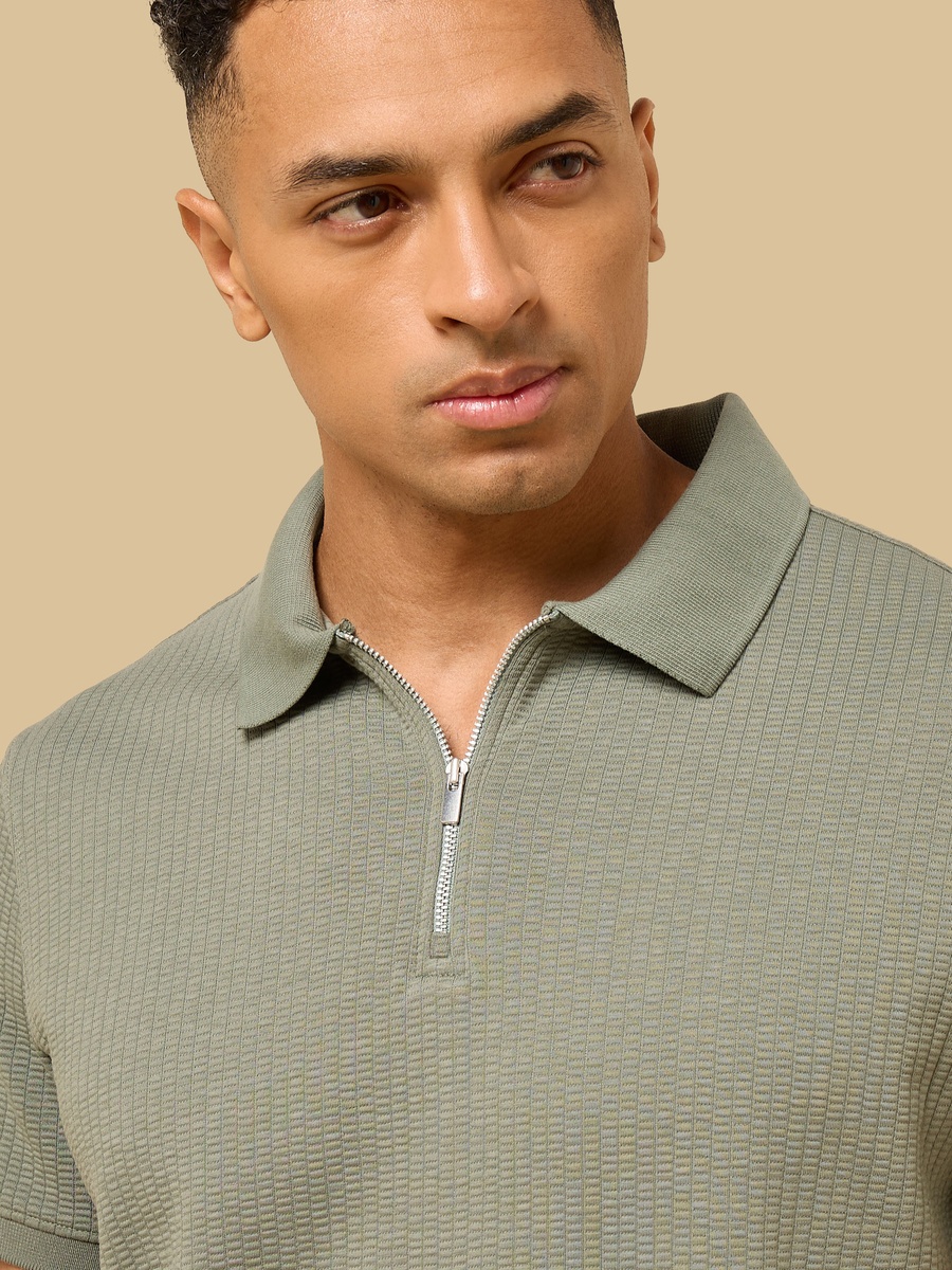 Textured Half Zip Polo T-Shirt