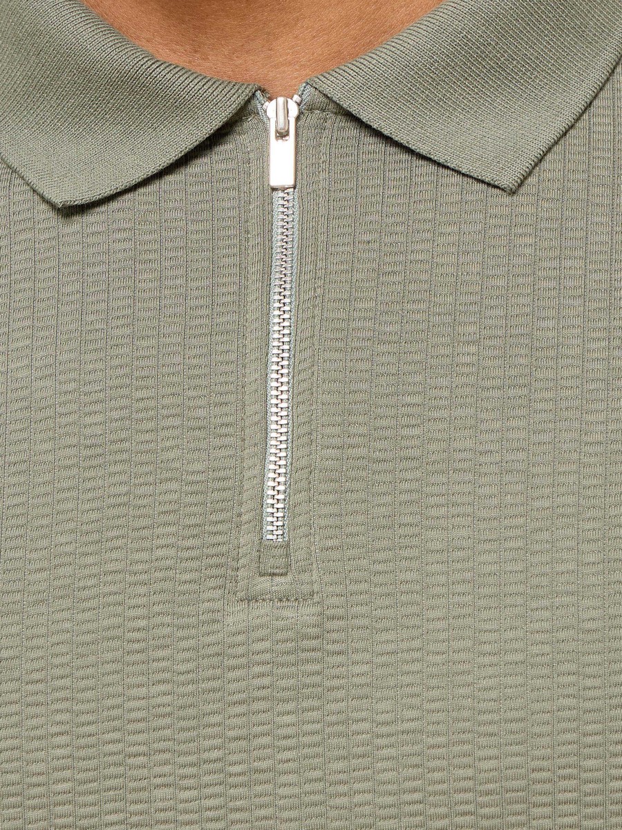 Textured Half Zip Polo T-Shirt