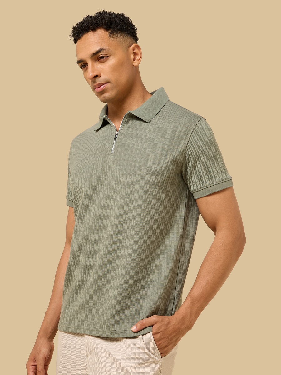 Textured Half Zip Polo T-Shirt