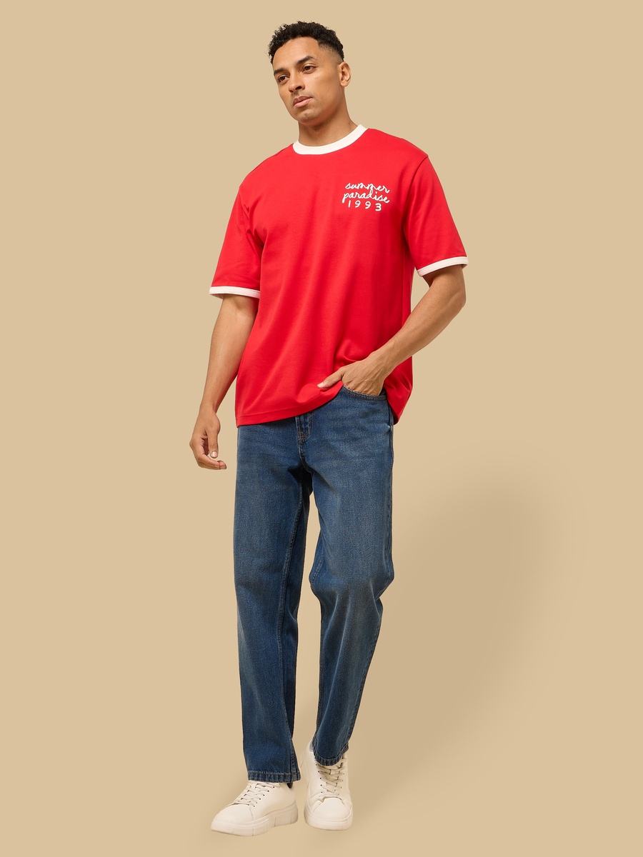 Printed Relaxed Fit Ringer T-Shirt