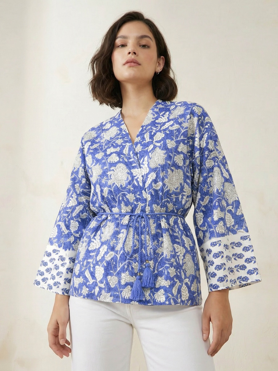 Cotton Wrap Top with Floral Print