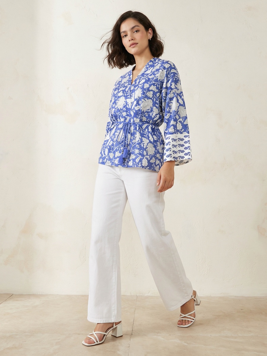 Cotton Wrap Top with Floral Print