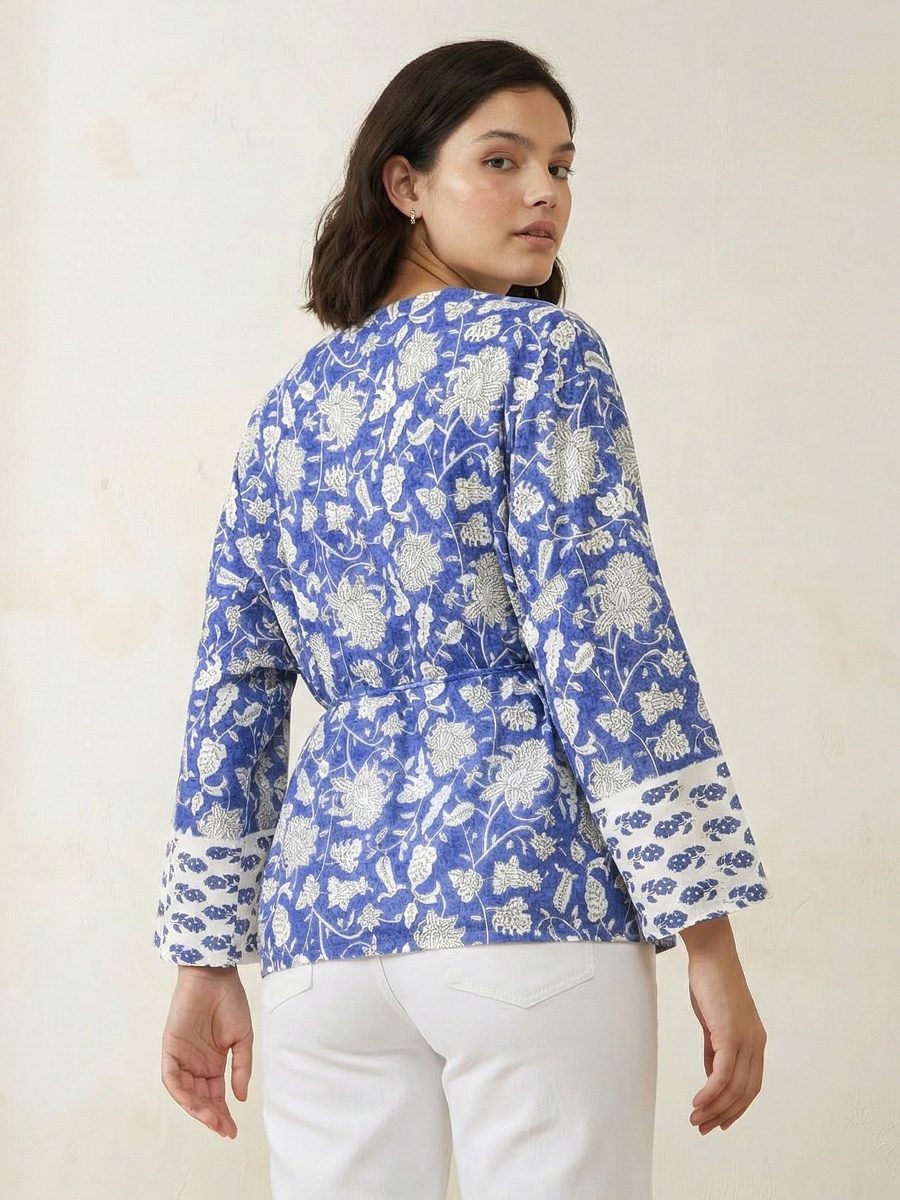 Cotton Wrap Top with Floral Print
