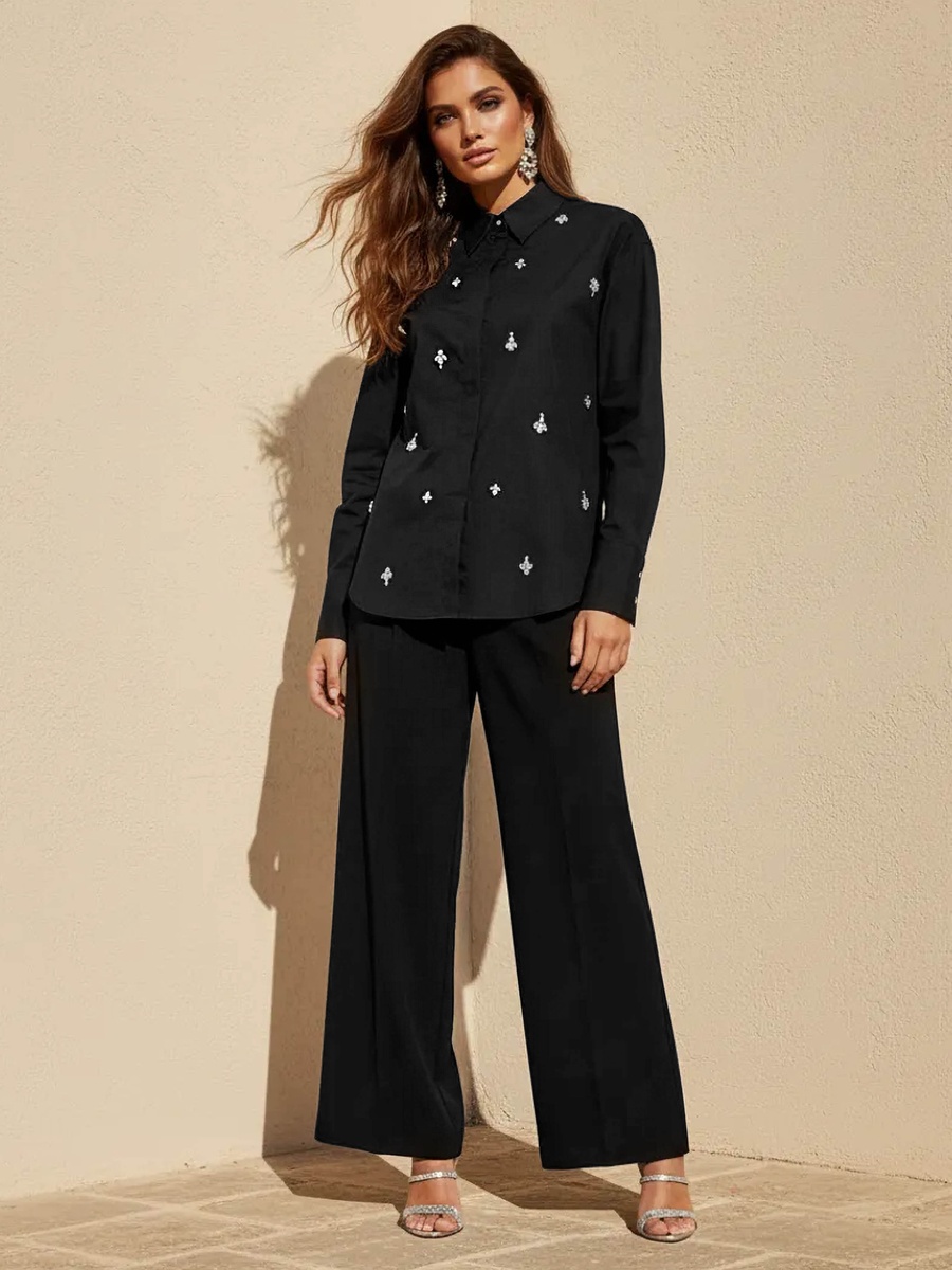 Relaxed Fit Cotton Shirt with Stone Embellishment