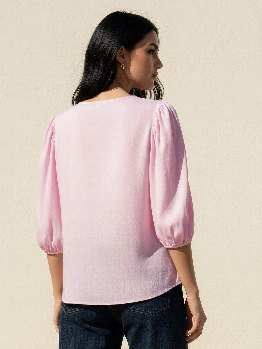 Linen Blend Shirt with Balloon Sleeves