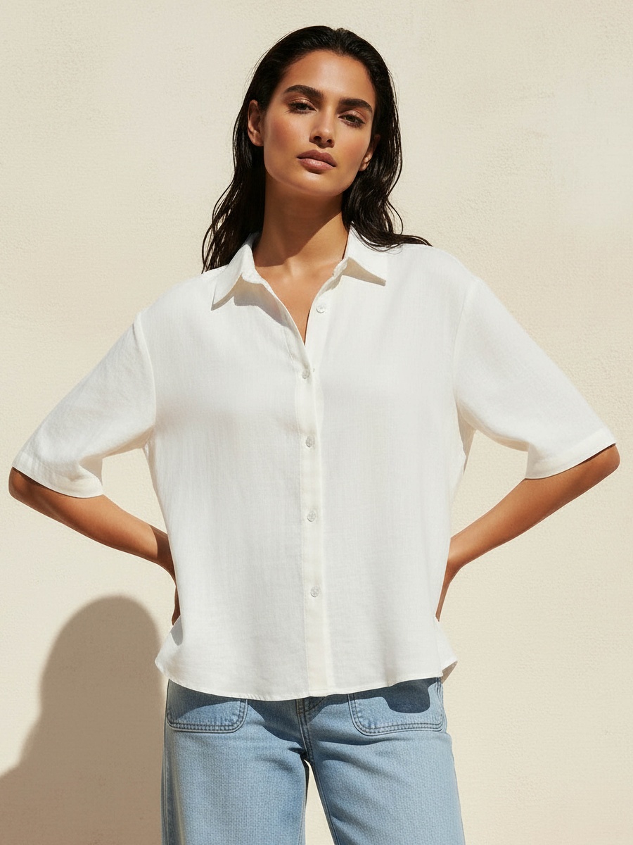 Linen Blend Shirt with Short Sleeves