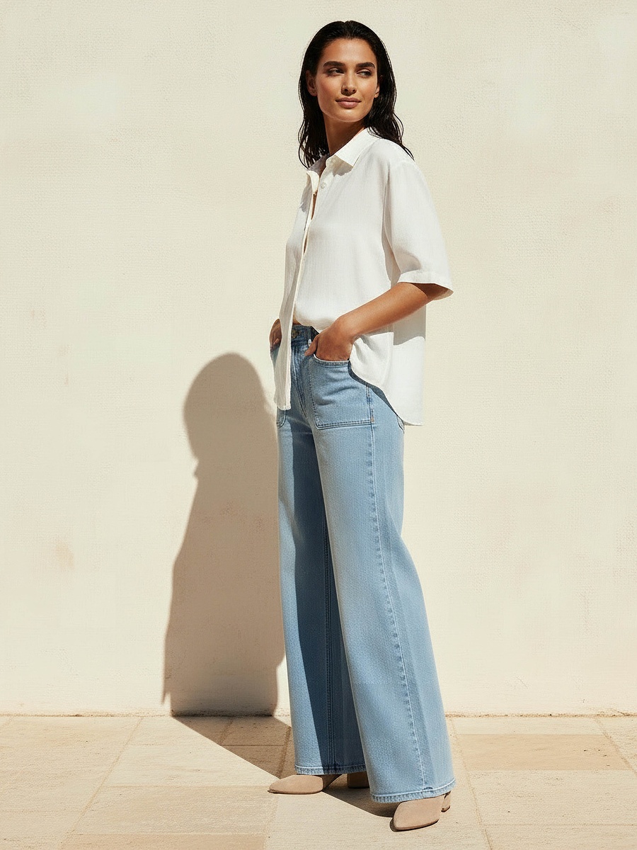 Linen Blend Shirt with Short Sleeves