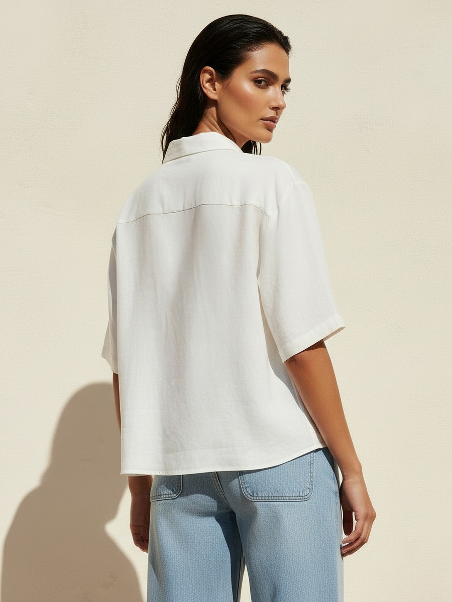 Linen Blend Shirt with Short Sleeves