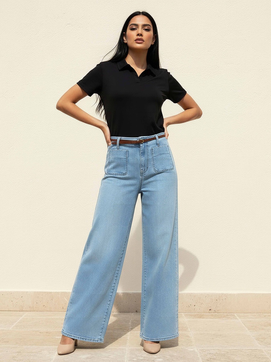 Cotton Jeans with Patch Pockets