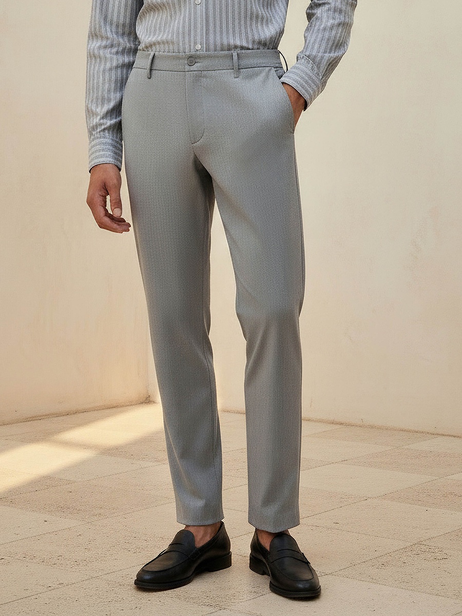 Men Regular Fit Bi-Stretch Formal Trousers