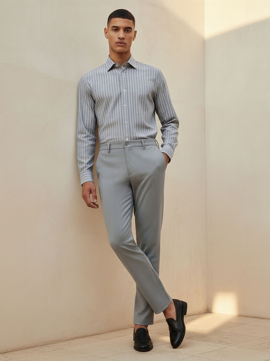 Men Regular Fit Bi-Stretch Formal Trousers