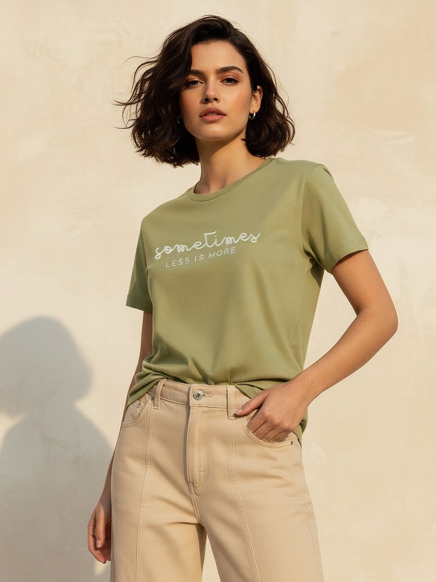 Cotton T-Shirt with Slogan Embroidery