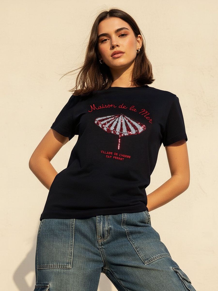 Cotton T-Shirt with Slogan Embroidery