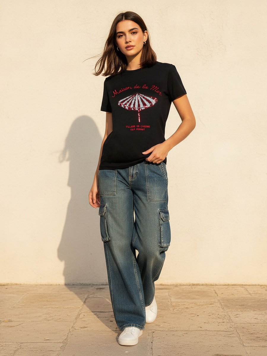 Cotton T-Shirt with Slogan Embroidery