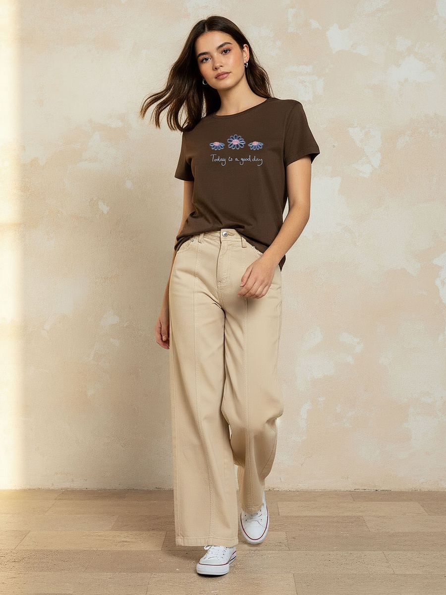 Cotton T-Shirt with Slogan Embroidery