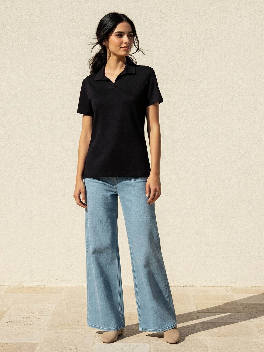 T-Shirt with Johnny Collar