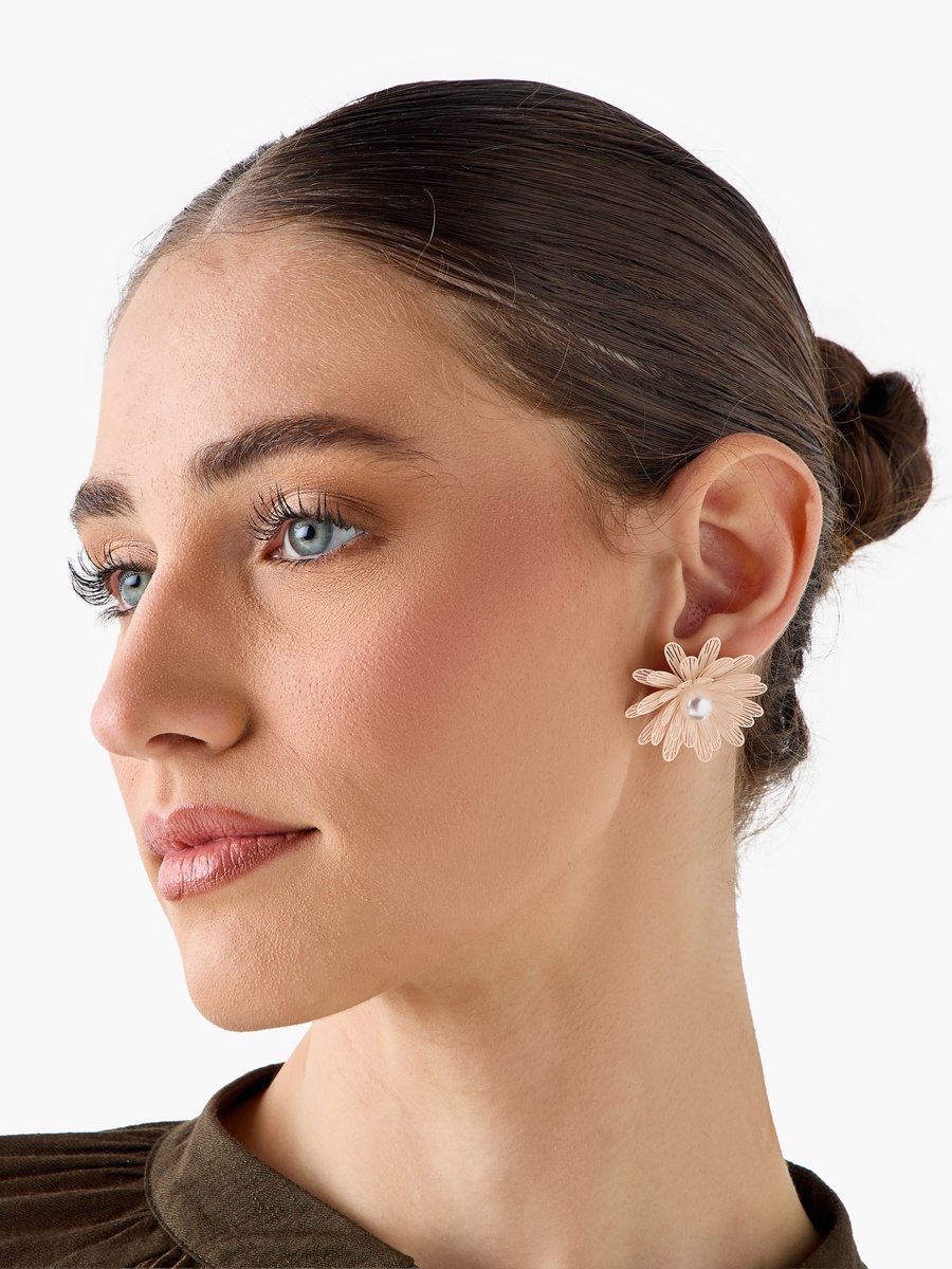 Floral Pearl Embellished Earrings with Pushback Closure