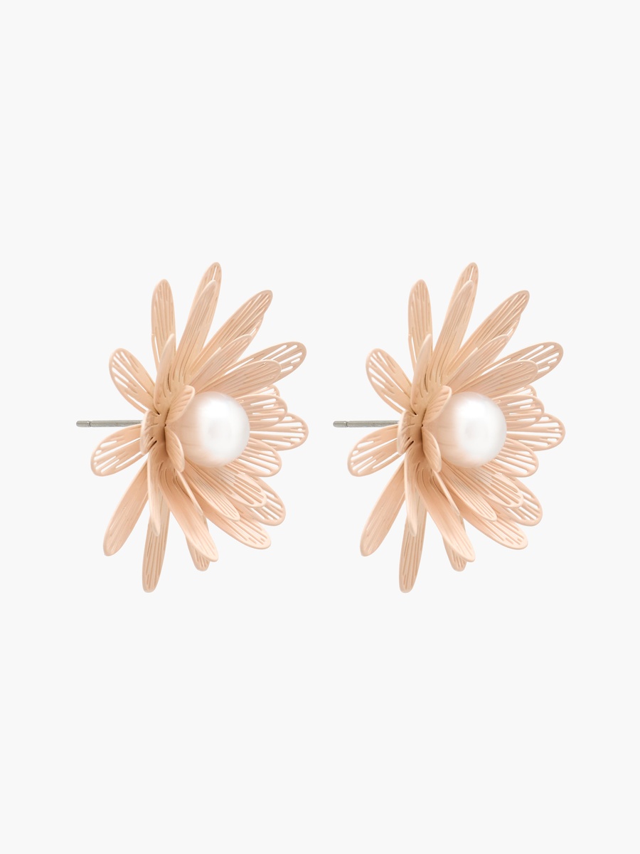 Floral Pearl Embellished Earrings with Pushback Closure