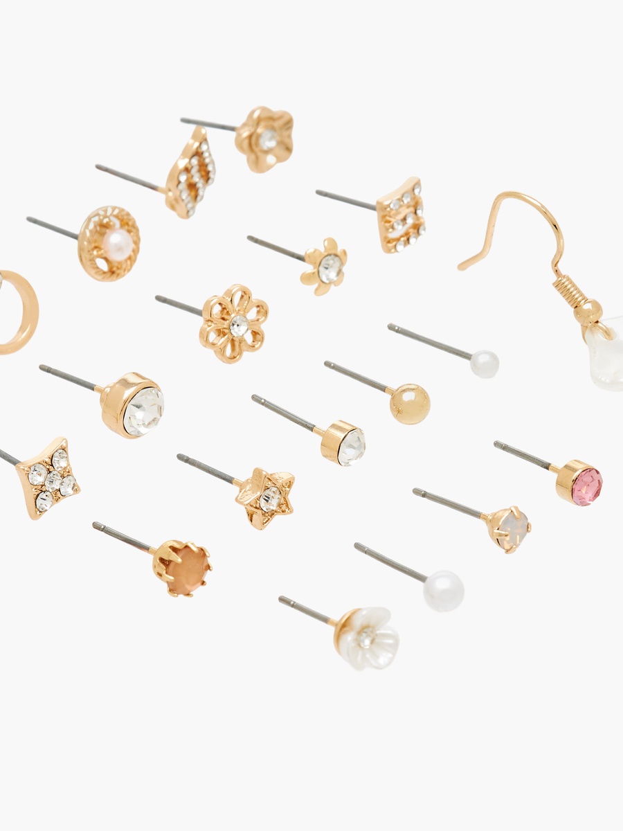 Pack of 20 Gold Tone Embellished Earrings