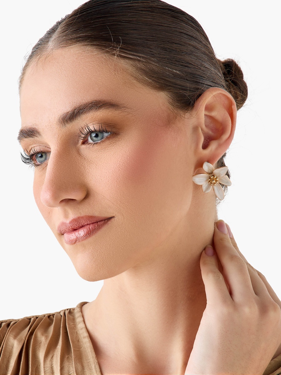 Pack of 2 Enamel Floral Embellished Stud Earrings with Pushback Closure