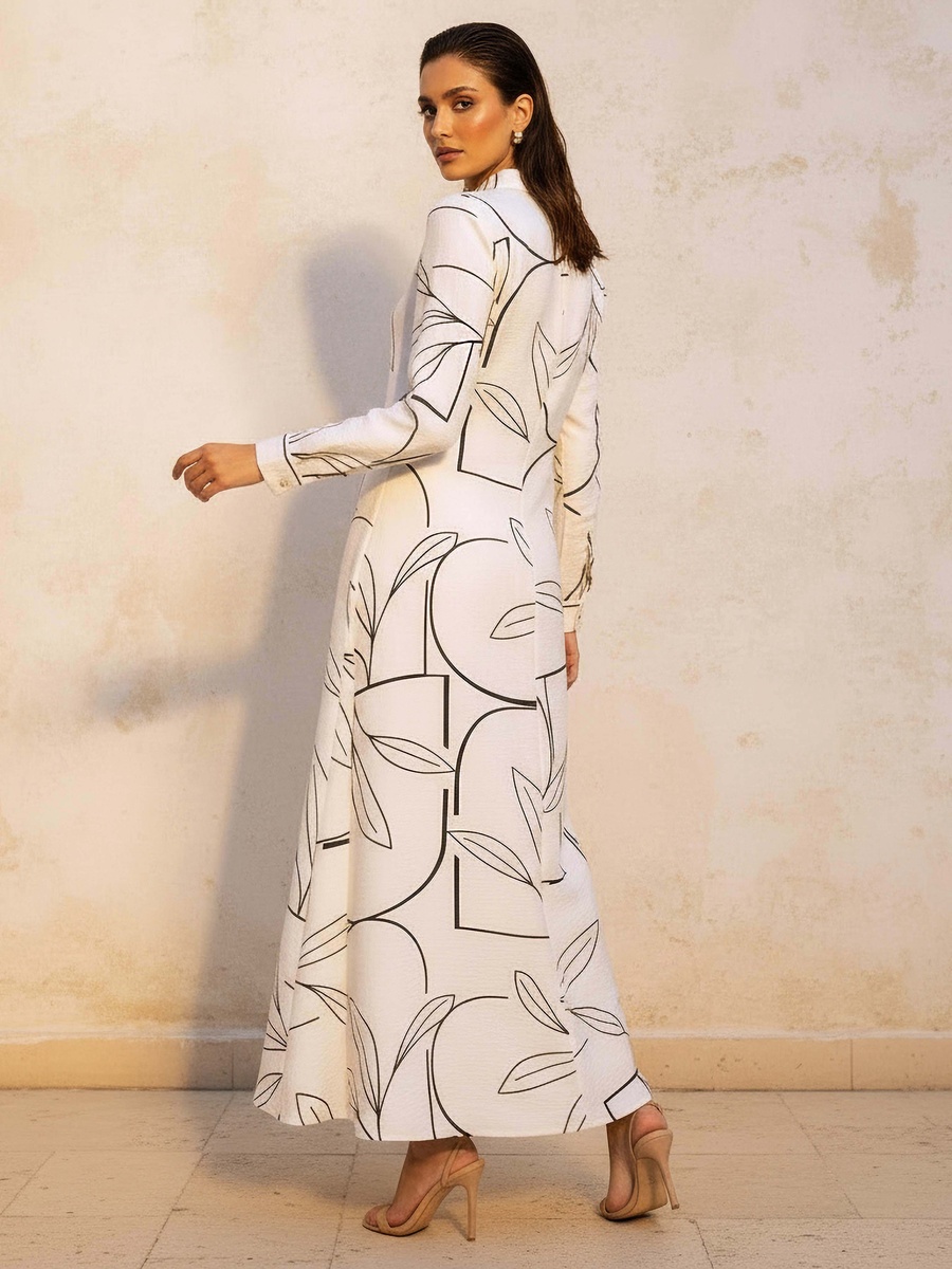 Printed A-Line Dress with Concealed Placket