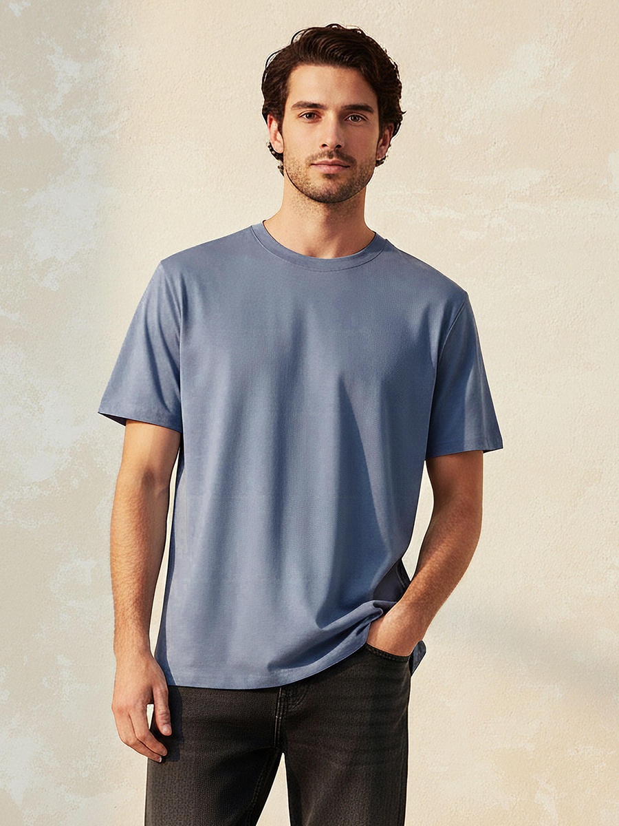 Men Relaxed Fit Crew Neck Short Sleeves Jersey T-Shirt