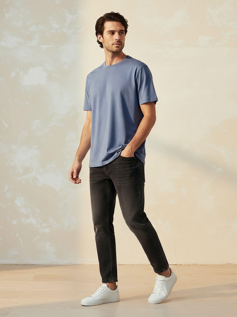 Men Relaxed Fit Crew Neck Short Sleeves Jersey T-Shirt