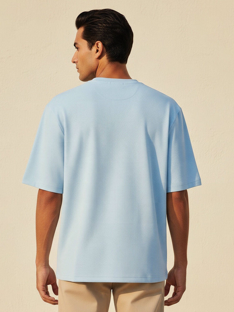 Men Relaxed Fit Crew Neck Short Sleeves Textured T-Shirt