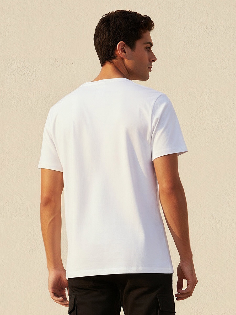Men Slim Fit Crew Neck Short Sleeves Slogan Print T-Shirt