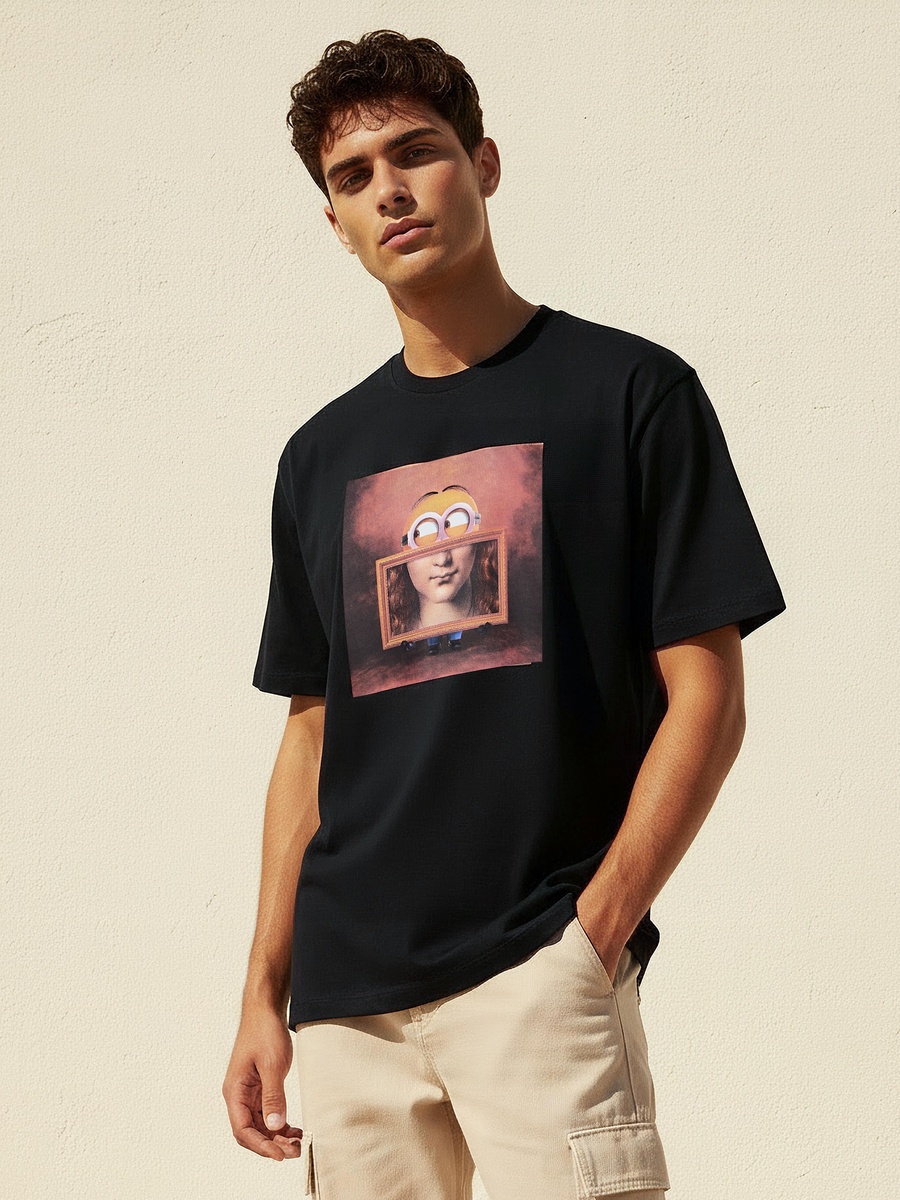 Men Regular Fit Crew Neck Short Sleeves Minions Print T-Shirt