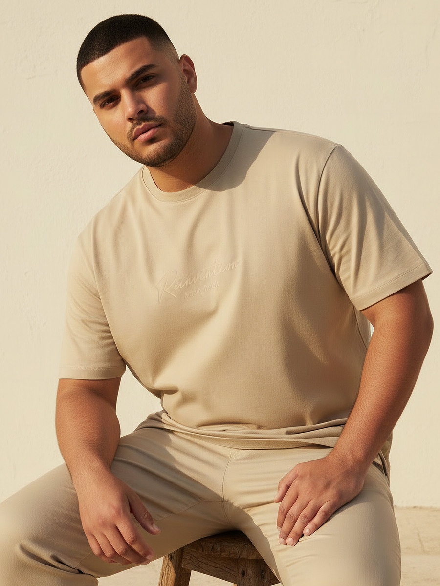 Men Regular Fit Crew Neck Short Sleeve Embossed T-Shirt