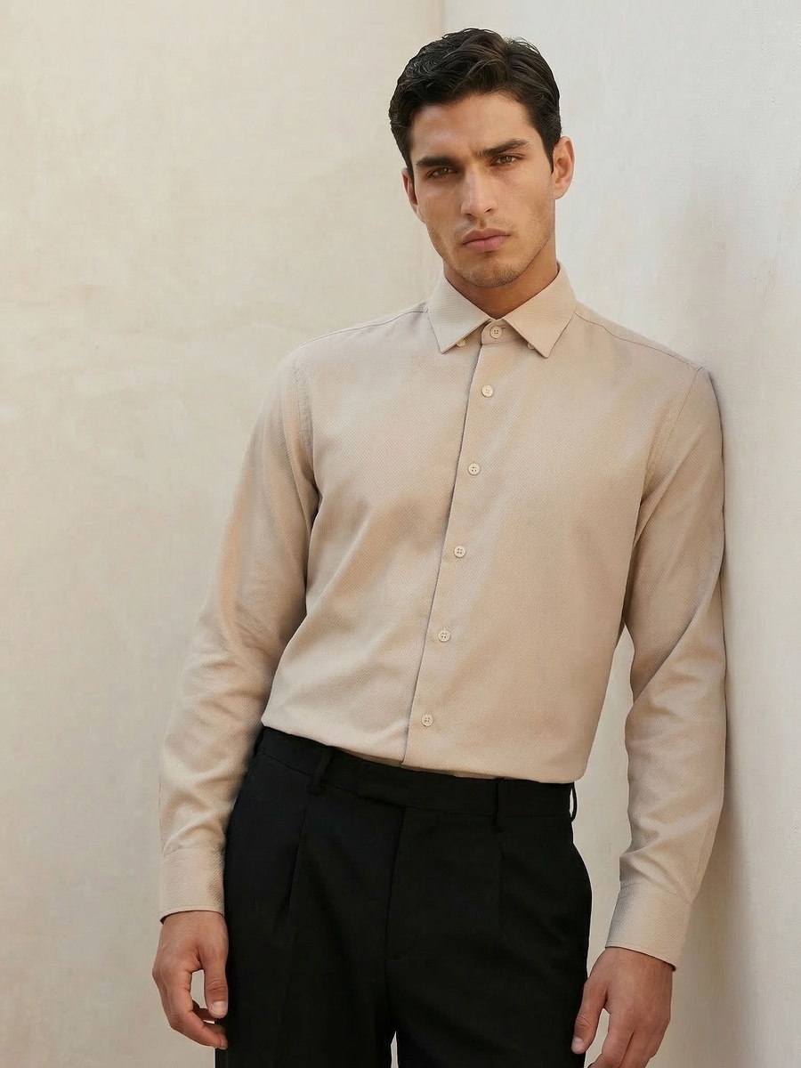 Men Regular Fit Collared Textured Long Sleeves Shirt