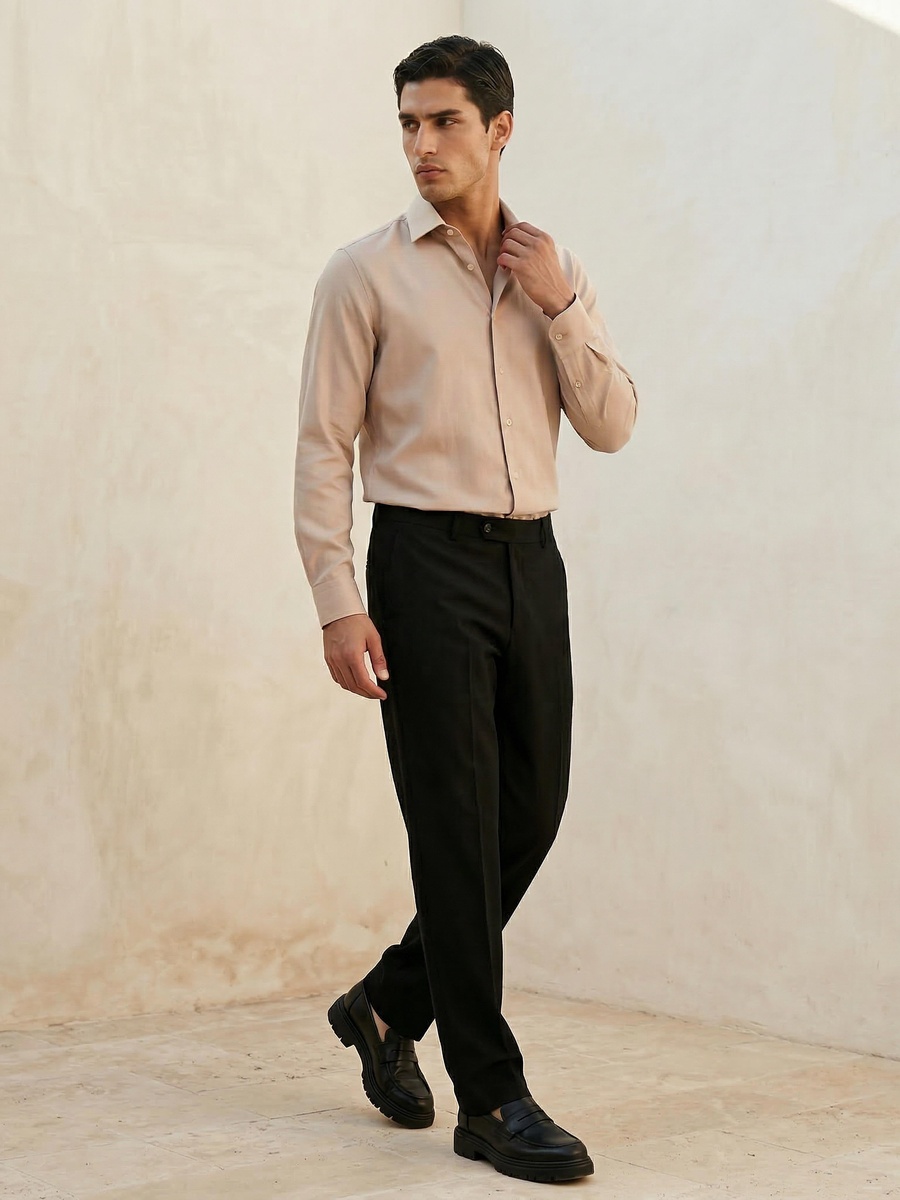 Men Regular Fit Collared Textured Long Sleeves Shirt
