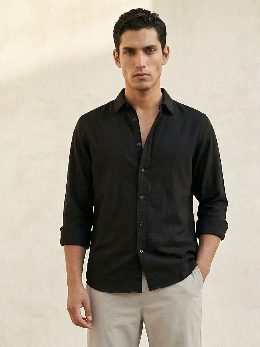 Men Regular Fit Collared Long Sleeve Shirt