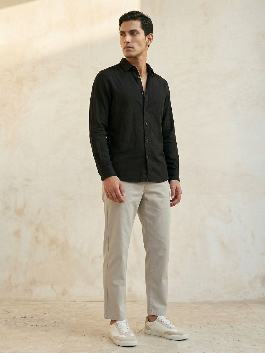 Men Regular Fit Collared Long Sleeve Shirt
