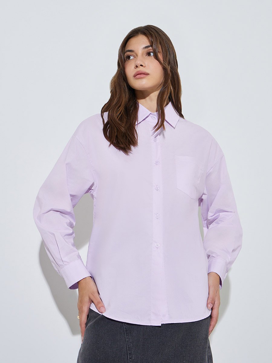 Purple Solid Long Sleeves Oversized Shirt