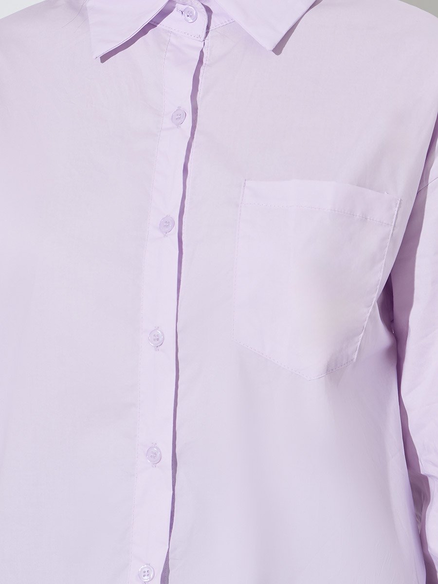 Purple Solid Long Sleeves Oversized Shirt