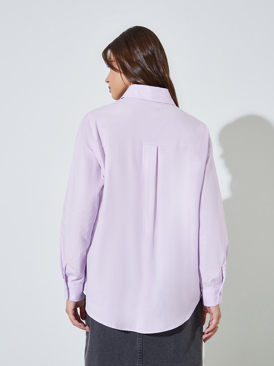 Purple Solid Long Sleeves Oversized Shirt