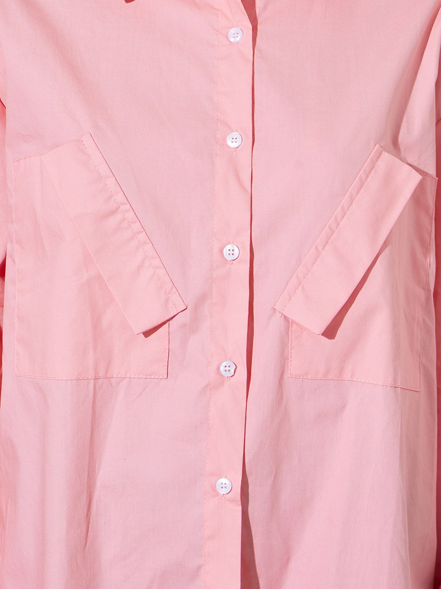 Pink Solid Casual Oversized Shirt