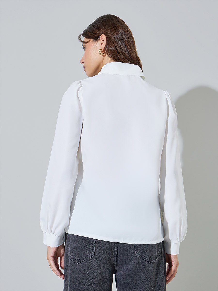 White Long Sleeve Pintuck Shirt