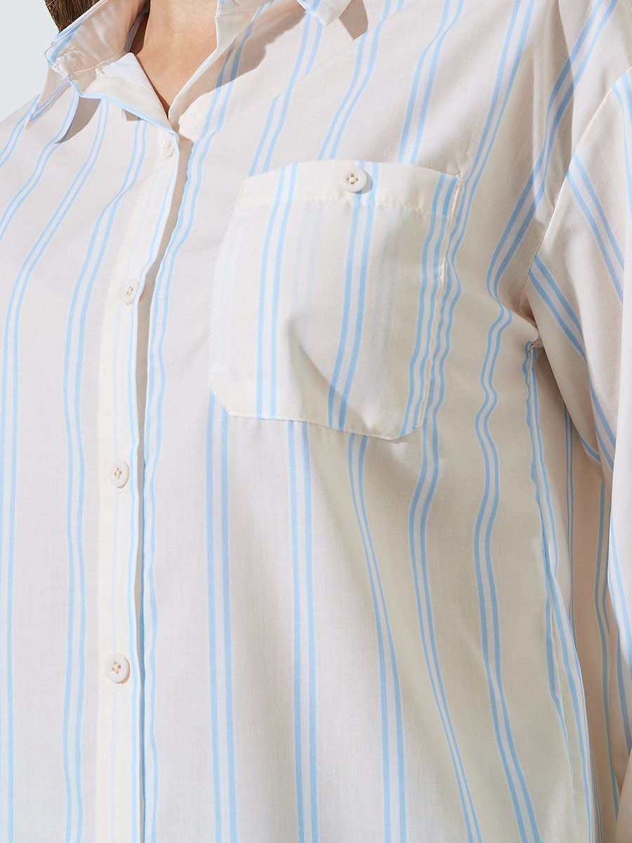Cream Striped Casual Shirt