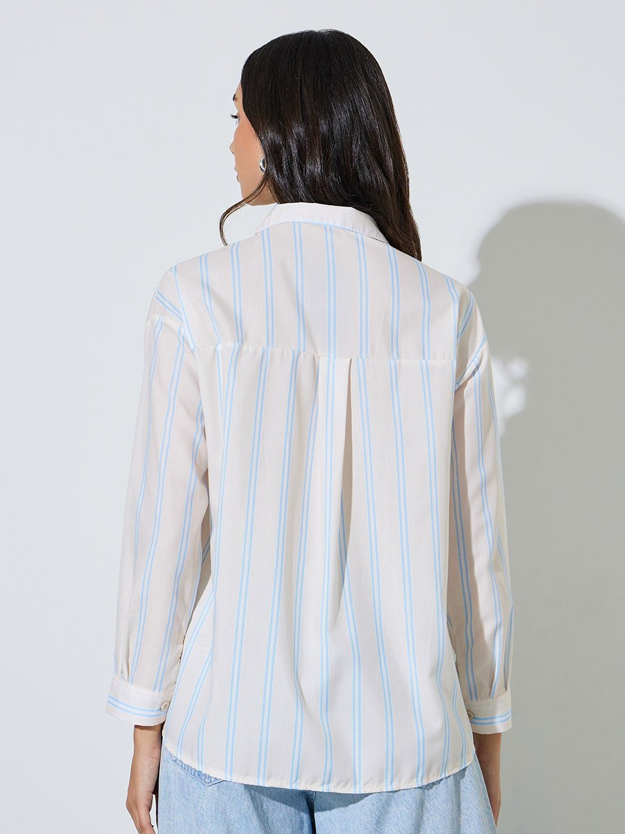 Cream Striped Casual Shirt