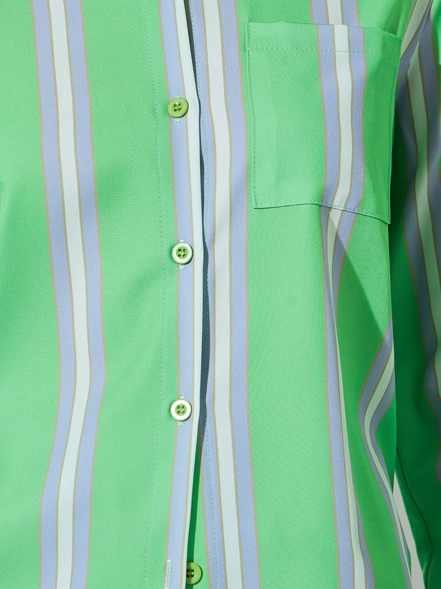 Green Striped Long Sleeve Regular Fit Shirt