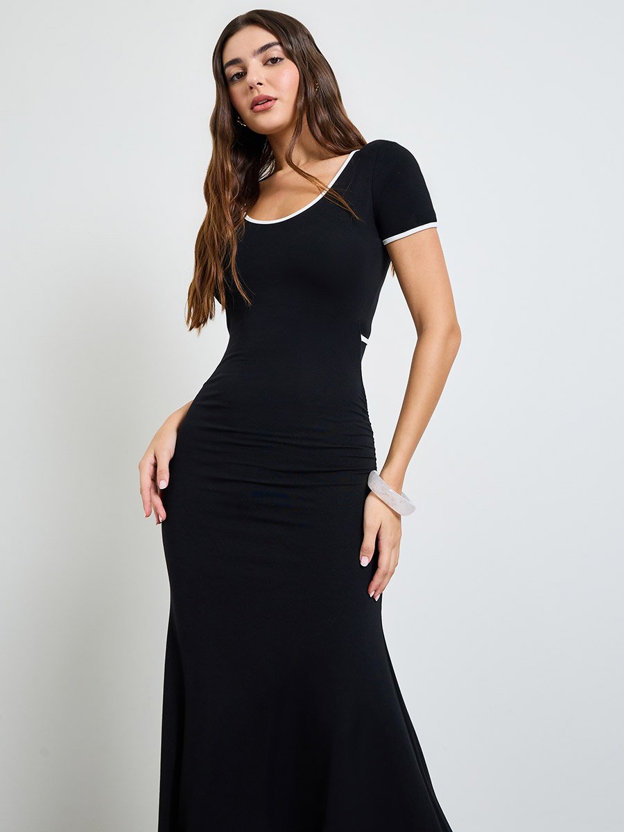 Black Short Sleeve Fit and Flare Maxi Dress