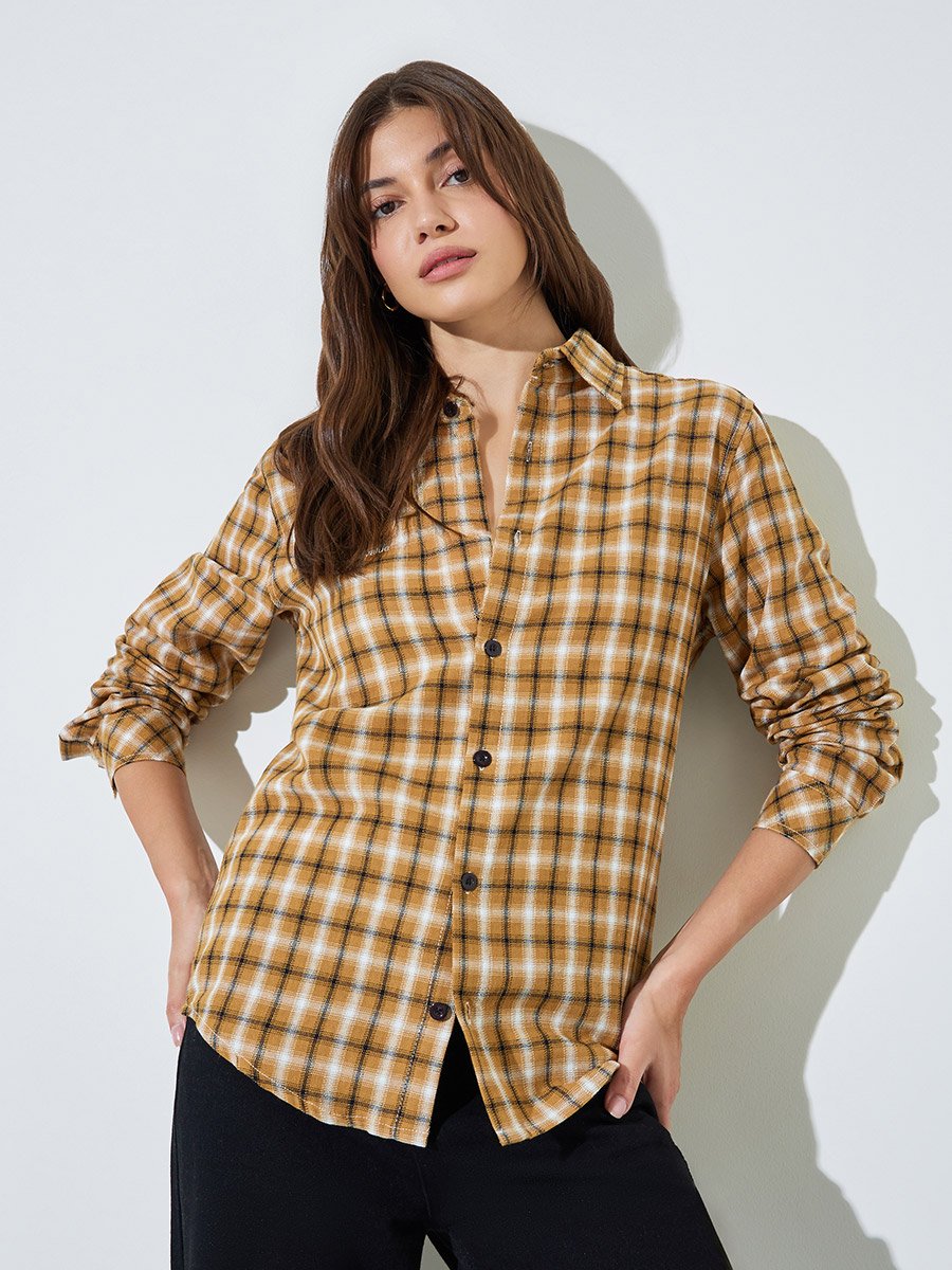 Mustard Plaid Longline Shirt