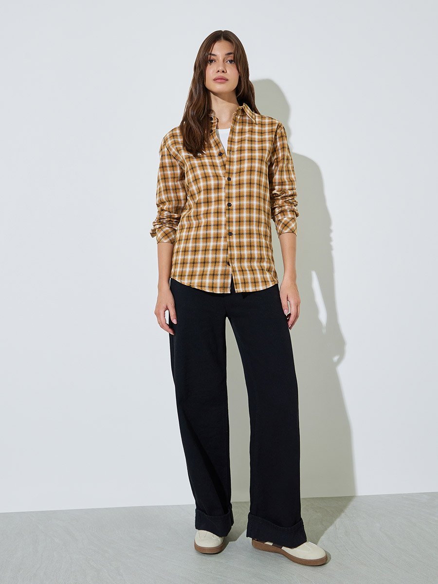 Mustard Plaid Longline Shirt